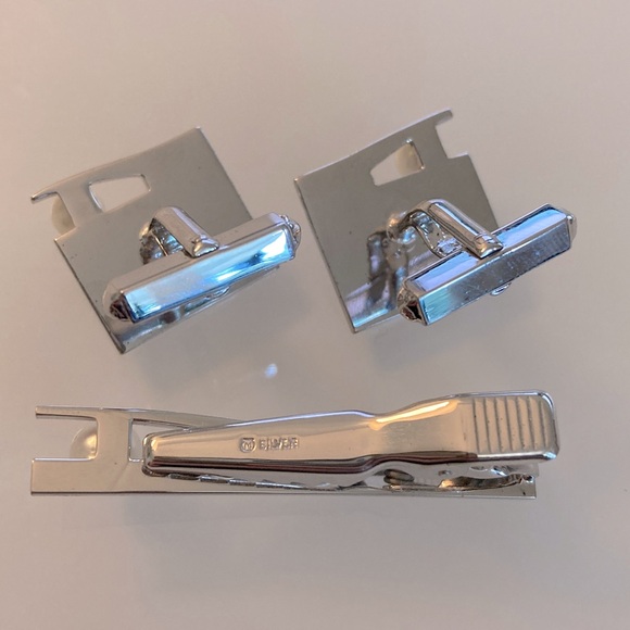 Mikimoto Silver Pearl Cuff Links + Tie Clip Set - Picture 3 of 5